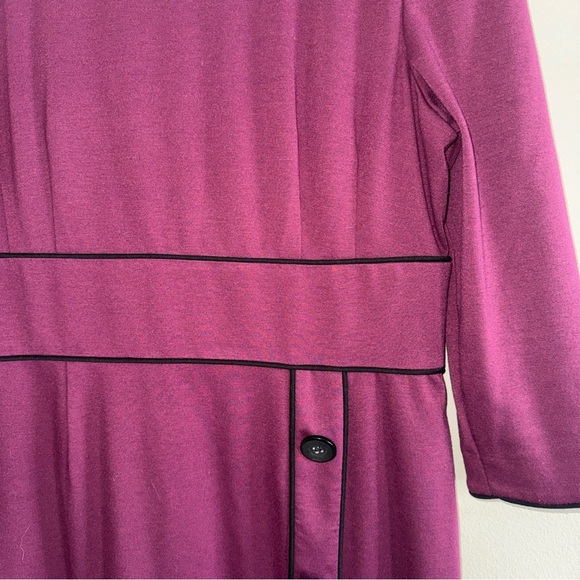 Peter Nygard Purple Black Trim 3/4 Sleeve Dress with Button Front Accent 14 - Picture 4 of 12